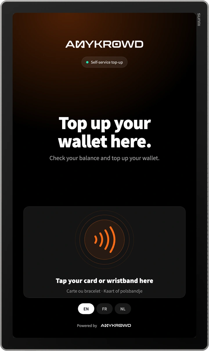 SUNMI FLEX 3 kiosk showing wallet top-up