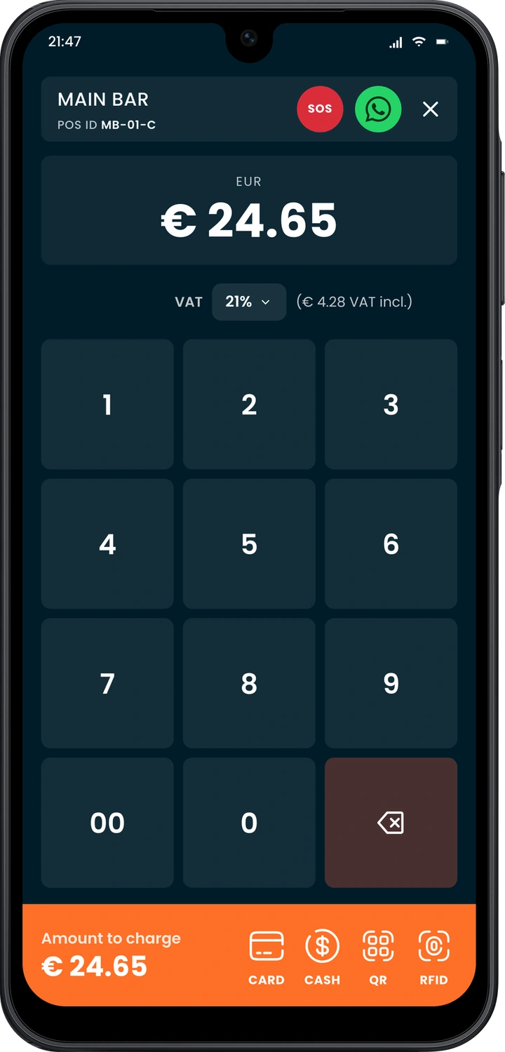 Mobile crew device showing amount entry